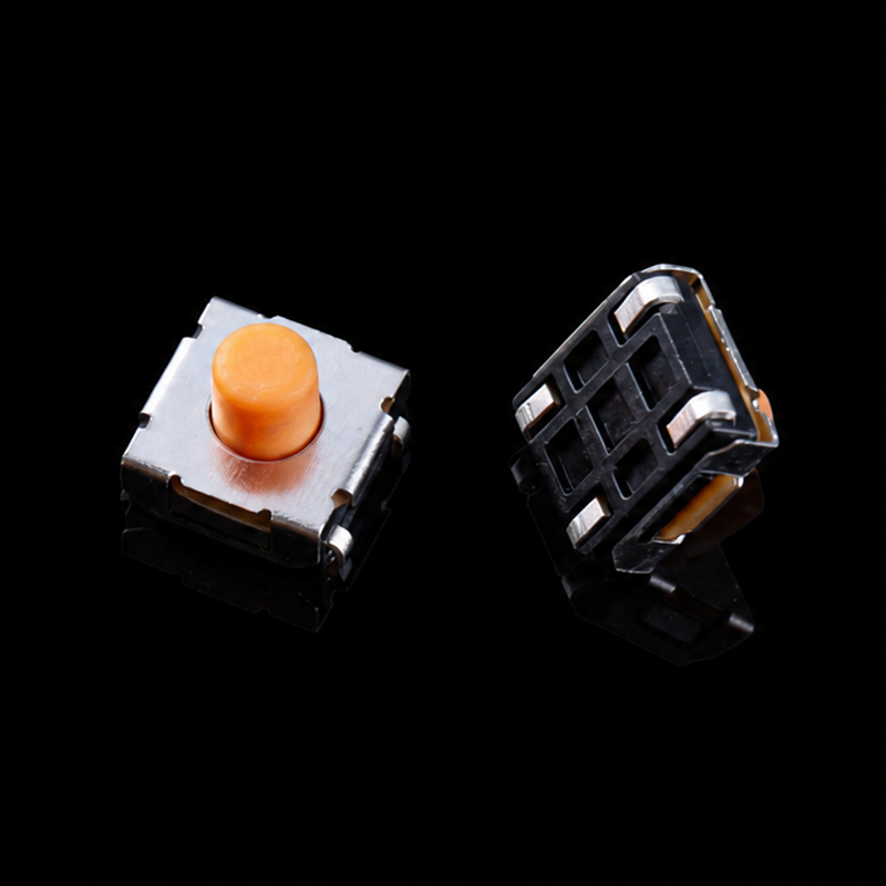 タクタイルスイッチ TS-G003472、6.2×6.2×5.1mm、バックル付きシリコンアクチュエータ、オレンジキャップ、カバー付き端子、黒色ベース